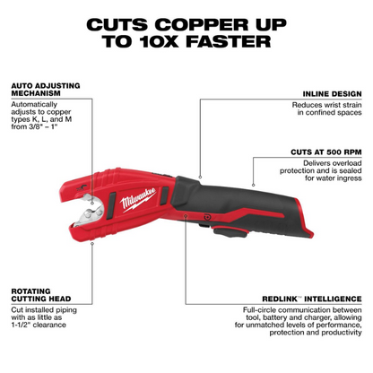 Milwaukee 2471-20 M12 12V Lithium-Ion Cordless Copper Tubing Cutter (Tool Only)