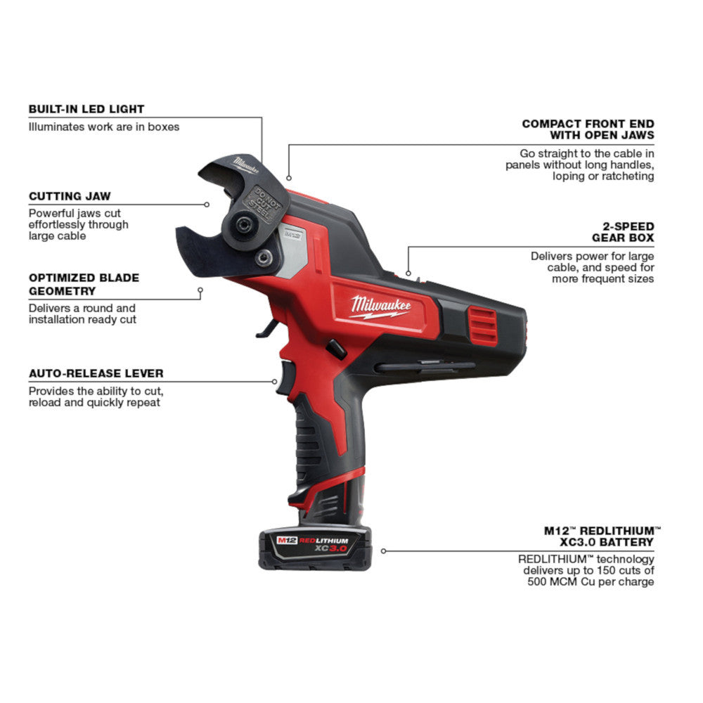 Milwaukee 2472-21XC M12 Cordless 600 MCM Cable Cutter Kit