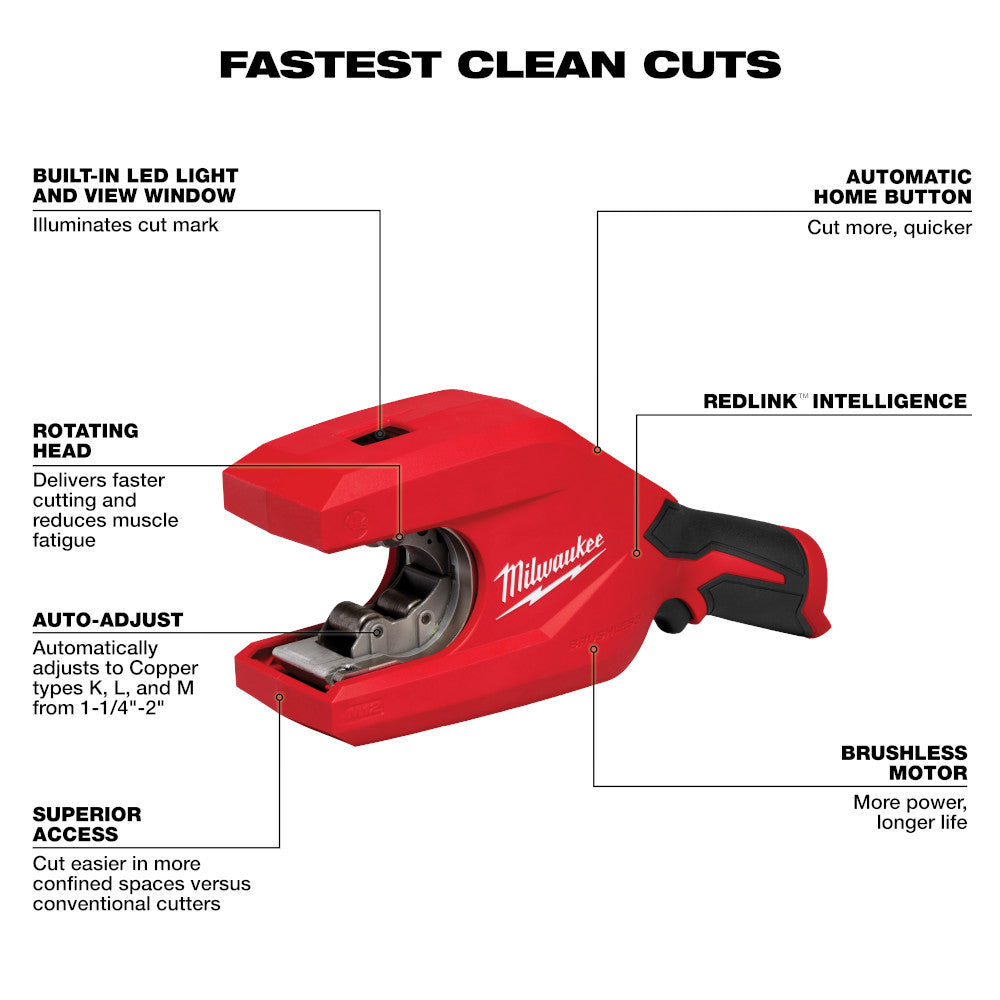 Milwaukee 2479-20 12V Cordless Brushless 1-1/4in - 2in Copper Tubing Cutter (Tool Only)
