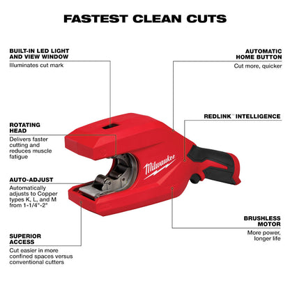Milwaukee 2479-20 12V Cordless Brushless 1-1/4in - 2in Copper Tubing Cutter (Tool Only)