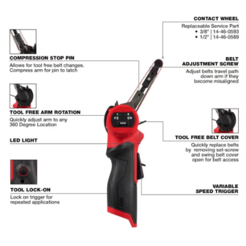 Milwaukee 2483-20 M12 FUEL 12-Volt Lithium-Ion Brushless Cordless 3/8 inch x 13 inch Bandfile (Tool-Only)