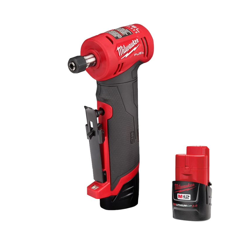 Milwaukee 2485-22 M12 FUEL 12V Lithium-Ion Brushless Cordless 1/4" Right Angle Die Grinder Kit with (2) 2.0Ah Batteries