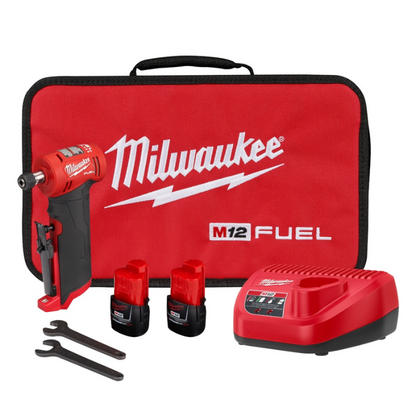 Milwaukee 2485-22 M12 FUEL 12V Lithium-Ion Brushless Cordless 1/4" Right Angle Die Grinder Kit with (2) 2.0Ah Batteries