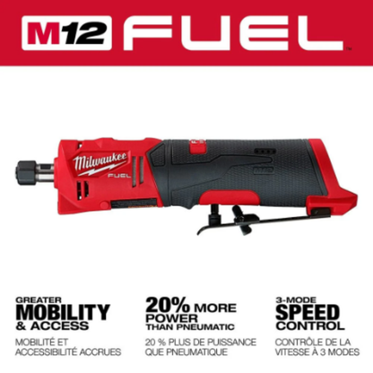 Milwaukee 2486-22 M12 FUEL 12-Volt Lithium-Ion Brushless Cordless 1/4-inch Straight Die Grinder Kit with Two 2.0 Ah Batteries