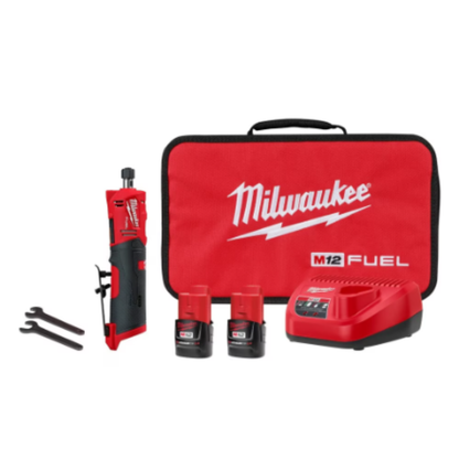 Milwaukee 2486-22 M12 FUEL 12-Volt Lithium-Ion Brushless Cordless 1/4-inch Straight Die Grinder Kit with Two 2.0 Ah Batteries