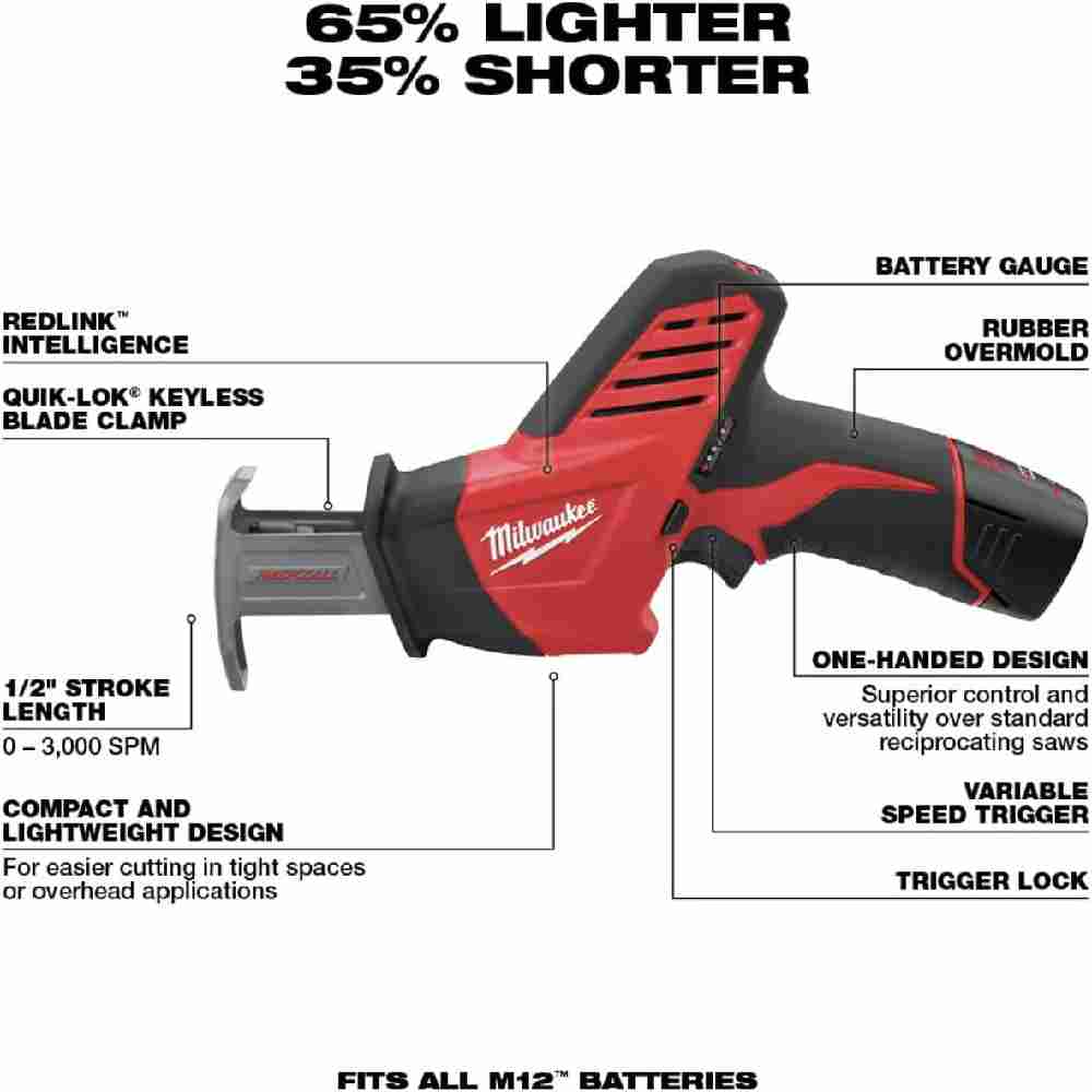 Milwaukee 2498-25 M12 5-Tool Cordless 3/8 in. Drill/Driver / 1/4 in. Impact Driver / 3/8 in. Ratchet / Reciprocating Saw / Work Light Combo Kit