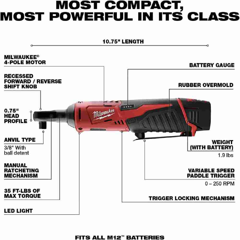 Milwaukee 2498-25 M12 5-Tool Cordless 3/8 in. Drill/Driver / 1/4 in. Impact Driver / 3/8 in. Ratchet / Reciprocating Saw / Work Light Combo Kit