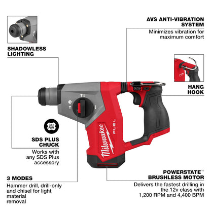 Milwaukee 2508-20 M12 FUEL Cordless Brushless 5/8in SDS-Plus Rotary Hammer (Tool Only)