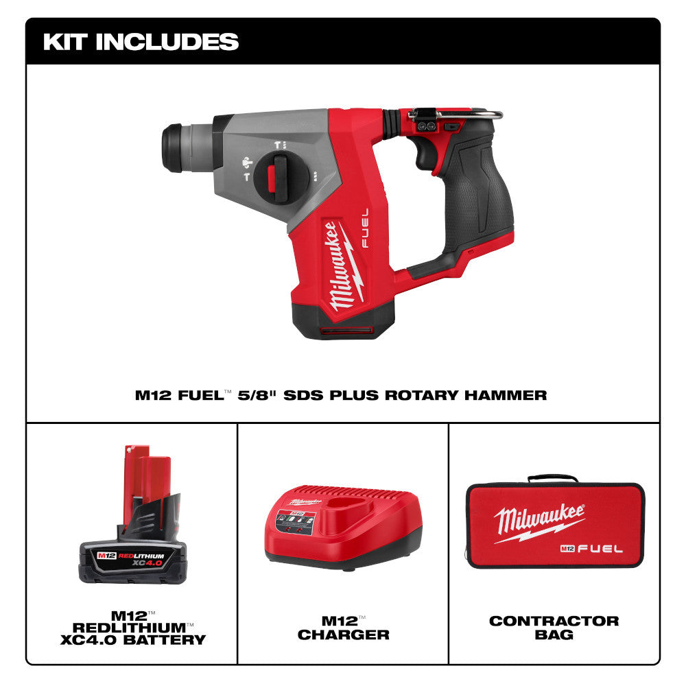 Milwaukee 2508-21XC M12 FUEL Cordless Brushless 5/8in SDS-Plus Rotary Hammer Kit