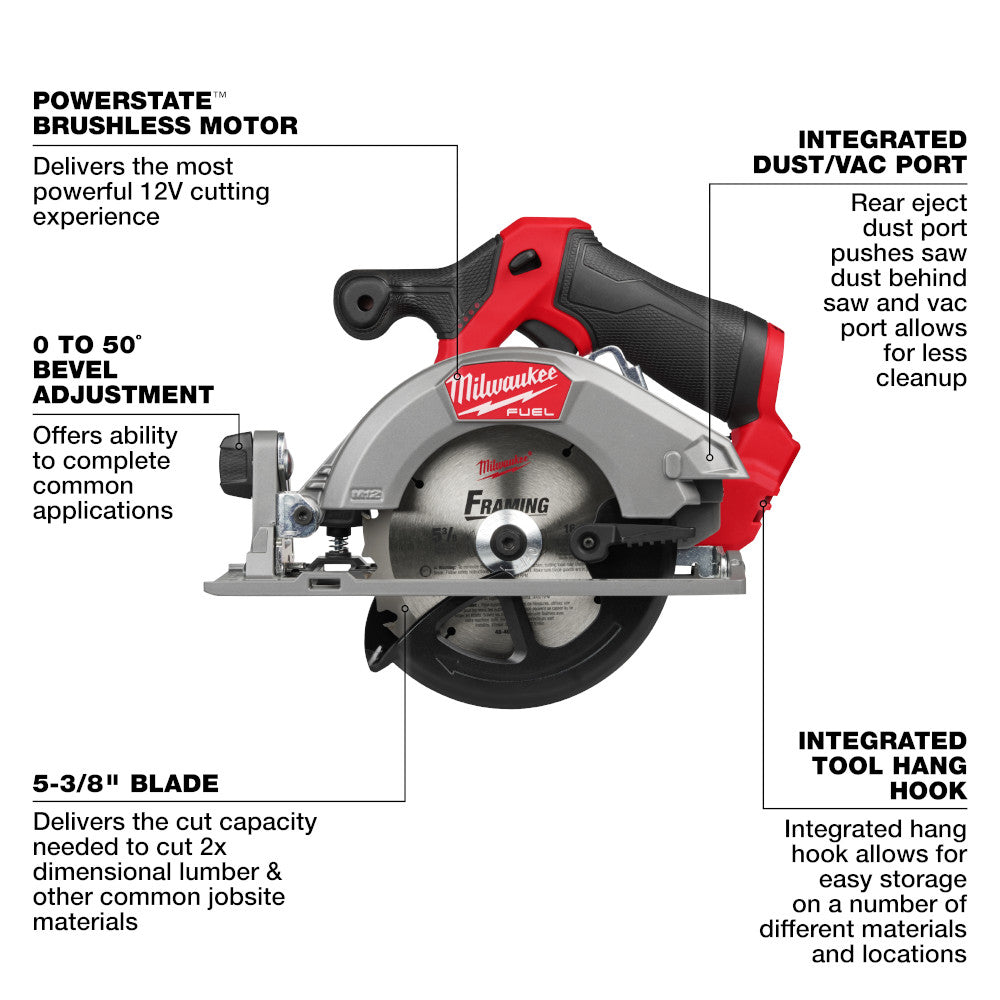 Milwaukee 2521-21HO Tool M12 FUEL 12V Lithium-Ion Brushless Cordless 5-3/8 Circular Saw Kit