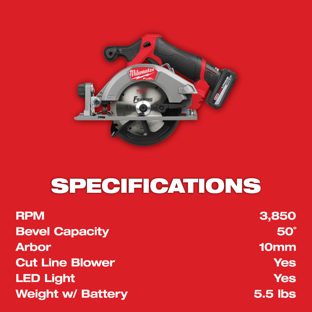 Milwaukee 2521-21HO Tool M12 FUEL 12V Lithium-Ion Brushless Cordless 5-3/8 Circular Saw Kit