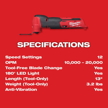 Milwaukee 2526-20 M12 FUEL 12 Volt Lithium-Ion Brushless Cordless Oscillating Multi-Tool - Tool Only