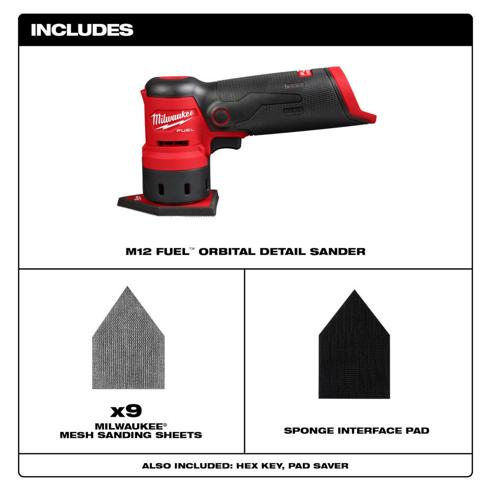 Milwaukee 2531-20 M12 FUEL Cordless Brushless Orbital Detail Sander (Tool Only)