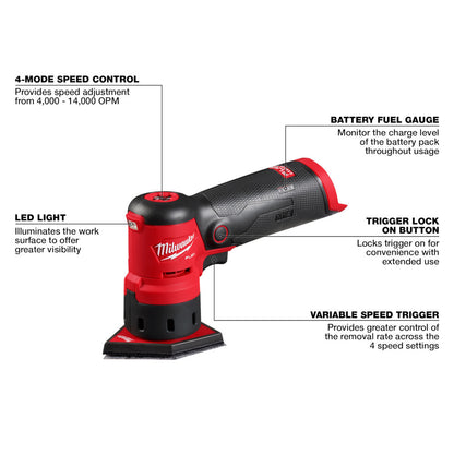 Milwaukee 2531-20 M12 FUEL Cordless Brushless Orbital Detail Sander (Tool Only)
