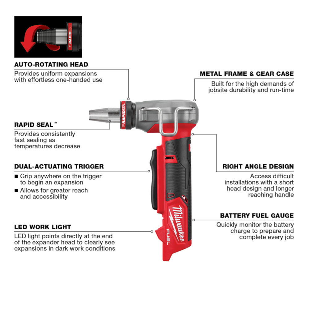 Milwaukee 2532-20 M12 FUEL Cordless Pro PEX Expander with 1/2in - 1in RAPID SEAL Pro PEX Expander Heads (Tool Only)