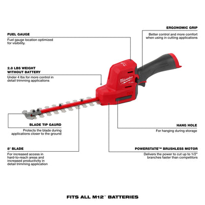 Milwaukee 2533-20 M12 FUEL 12V Lithium-Ion Brushless Cordless 8 inch Hedge Trimmer (Tool-Only)
