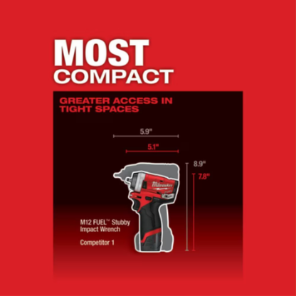 Milwaukee 2552-20 M12 FUEL 12-Volt Lithium-Ion Brushless Cordless Stubby 1/4-inch Impact Wrench (Tool Only)