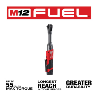 Milwaukee 2560-21 M12 FUEL 12-Volt Li-Ion Brushless Cordless 3/8 inch Extended Reach Ratchet Kit with One 2.0 Ah Battery