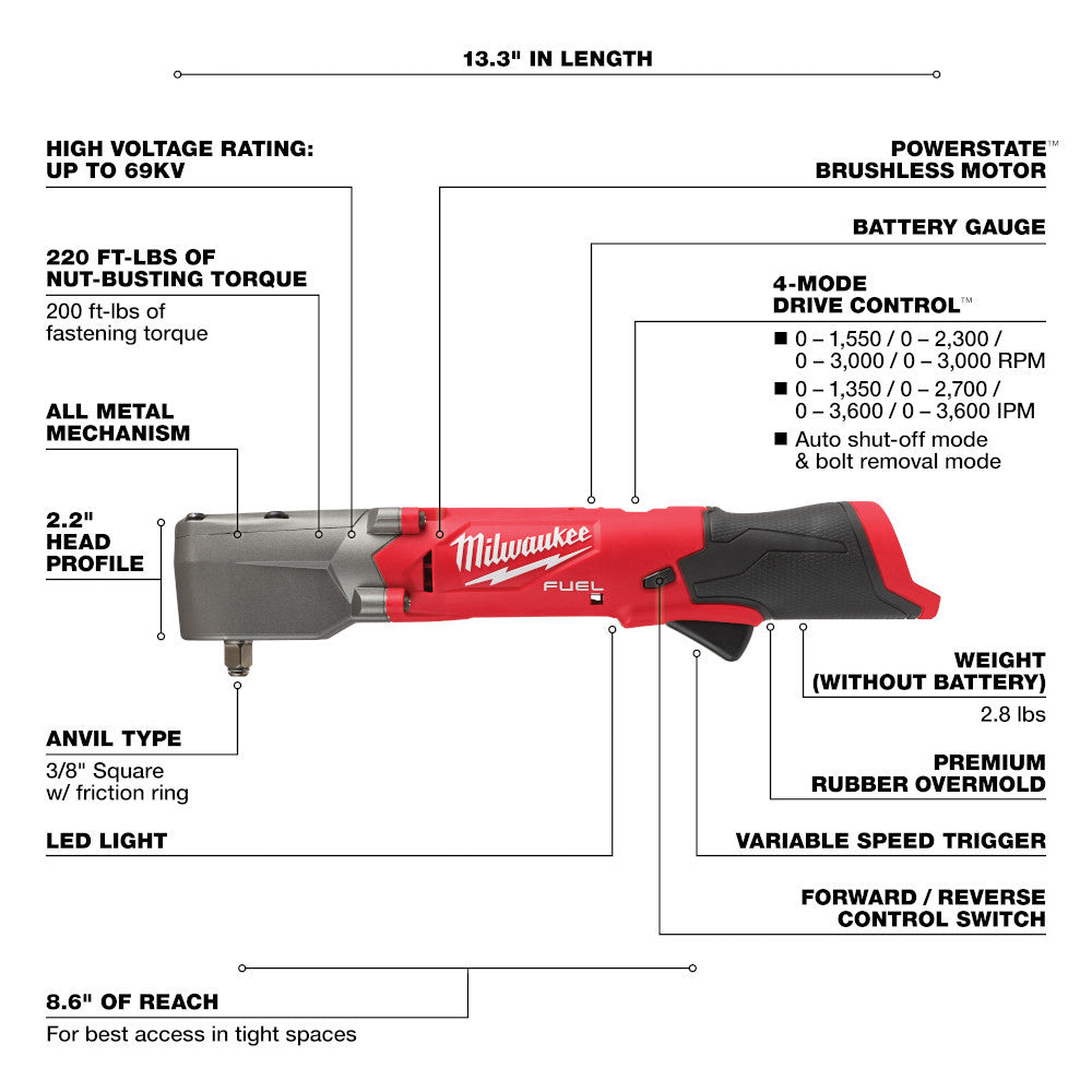 Milwaukee 2564-20 M12 FUEL Cordless 3/8in Right Angle Impact Wrench with Friction Ring (Tool Only)