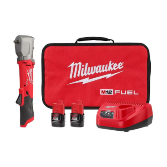 Milwaukee 2564-22 M12 FUEL Lithium-Ion Brushless Cordless 3/8-inch Right Angle Impact Wrench Kit with (2) 2.0Ah Batteries