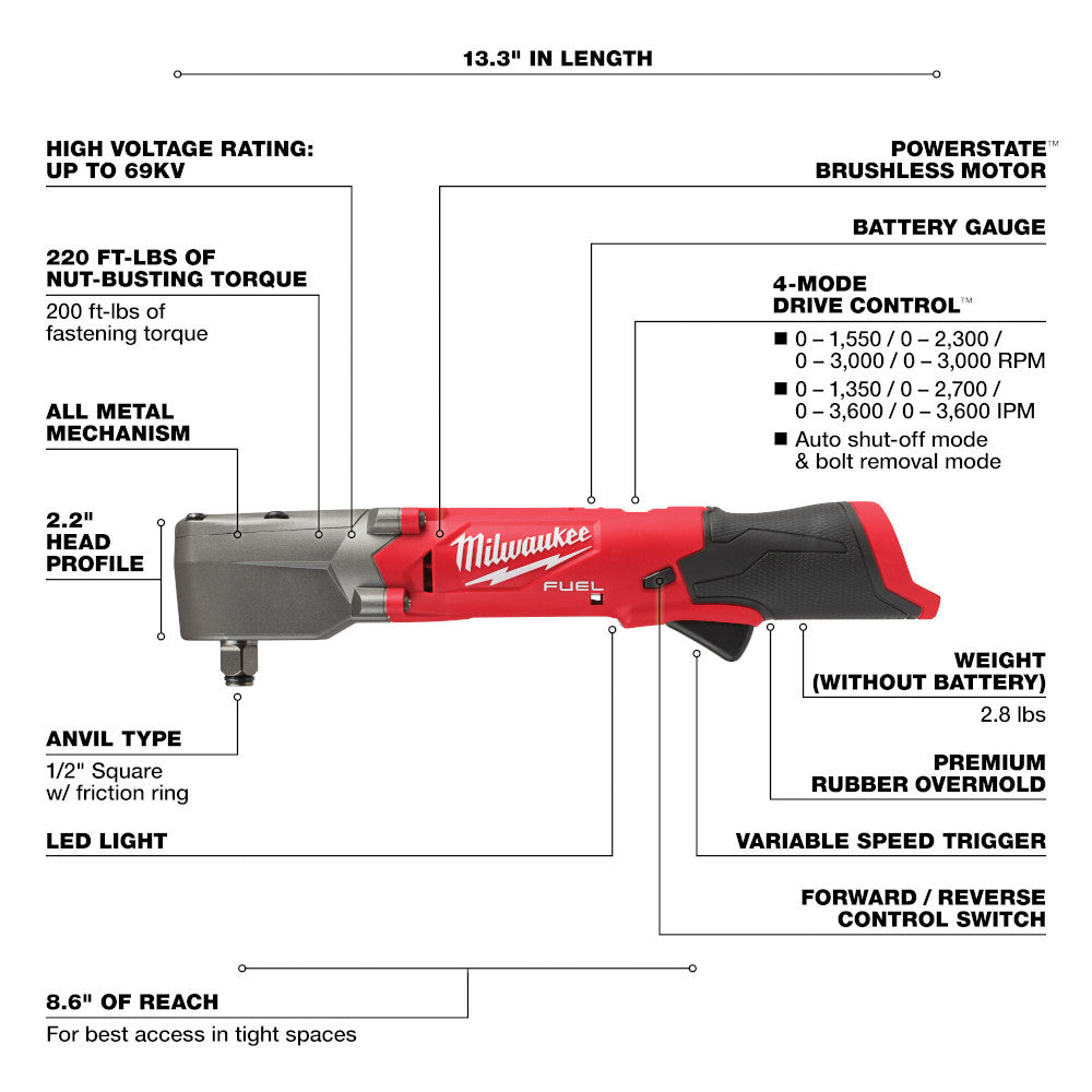 Milwaukee 2565-20 M12 FUEL Cordless 1/2in Right Angle Impact Wrench with Friction Ring (Tool Only)