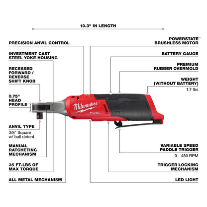 Milwaukee 2567-20 M12 FUEL Cordless Brushless 3/8in High Speed Stubby Ratchet (Tool Only)