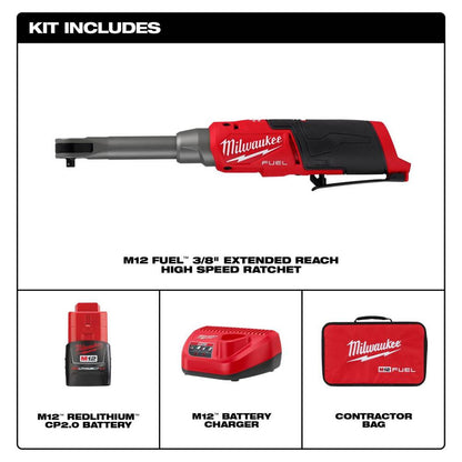 Milwaukee 2569-21 M12 FUEL Cordless Brushless 3/8in Extended Reach High Speed Ratchet Kit