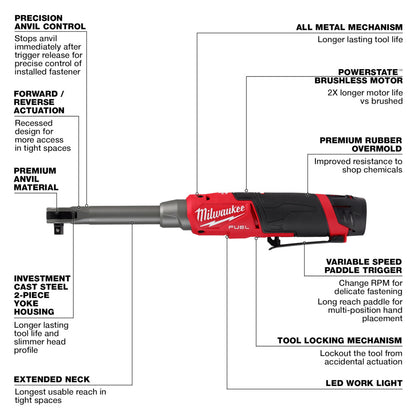 Milwaukee 2569-20 M12 FUEL Cordless Brushless 3/8in Extended Reach High Speed Ratchet (Tool Only)