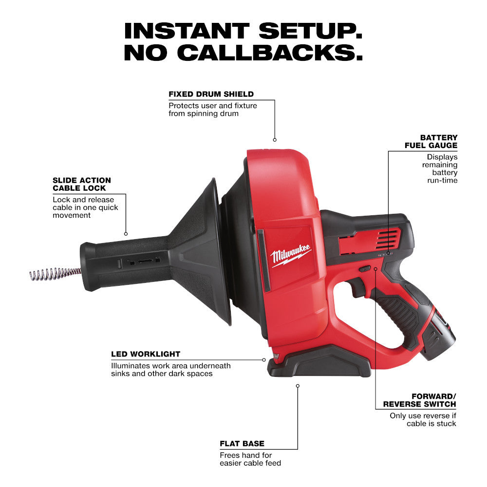 Milwaukee 2571-21 M12 Cordless Auger Drain Snake with 5/16in Cable Kit