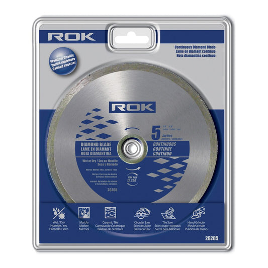 5" Continuous Rim Diamond Blade for Tile, Ceramic, Porcelain & Marble Cutting