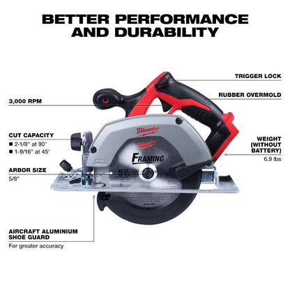 Milwaukee 2696-26 M18 6-Tool Cordless 4-1/2in Cut-Off/Grinder / 1/2in Hammer Drill/Driver / 1/4in Impact Driver / 6-1/2in Circular Saw / Reciprocating Saw / Work Light Combo Kit