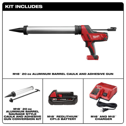 Milwaukee 2642-21CT M18 Cordless 20oz Aluminum Sausage Style Caulking Gun Kit