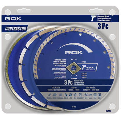3 PC 7" Diamond Blade Set for Cutting Masonry and Concrete