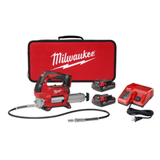 Milwaukee 2646-22CT M18 18-Volt Lithium-Ion Cordless Grease Gun 2-Speed with (2) 1.5Ah Batteries, Charger, Tool Bag