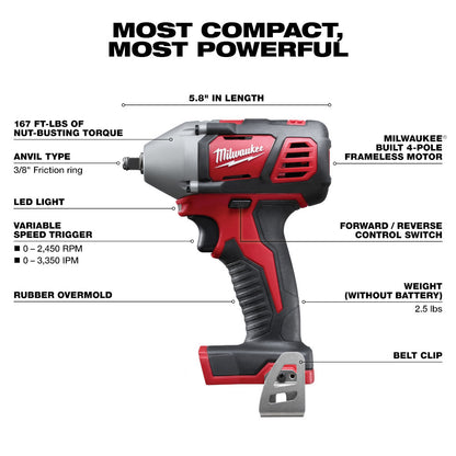 Milwaukee 2658-20 M18 Cordless 3/8in Impact Wrench with Friction Ring (Tool Only)