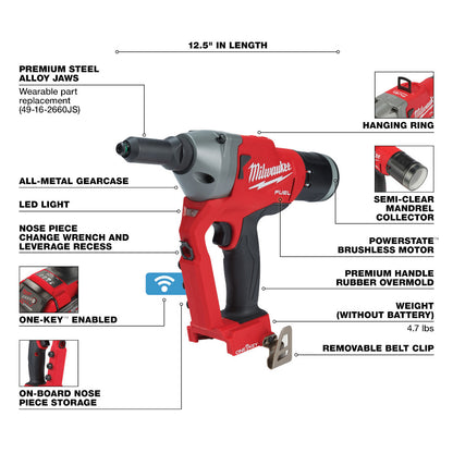 Milwaukee 2660-20 M18 FUEL Cordless Brushless 1/4in Rivet Tool with ONE-KEY (Tool Only)