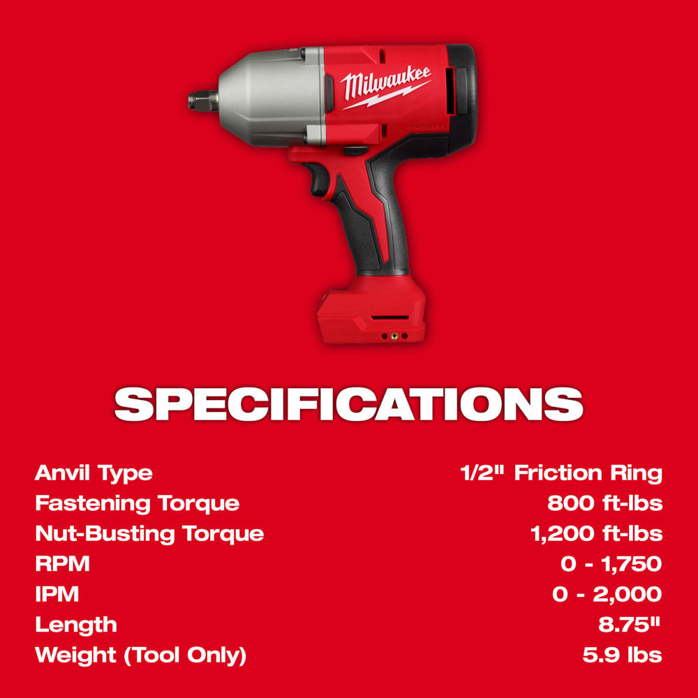 Milwaukee 2666-20 M18 Cordless Brushless 1/2in High-Torque Impact Wrench with Friction Ring (Tool Only)