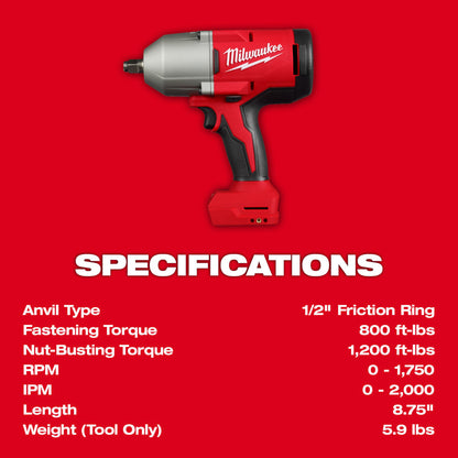 Milwaukee 2666-20 M18 Cordless Brushless 1/2in High-Torque Impact Wrench with Friction Ring (Tool Only)