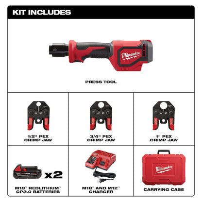 Milwaukee 2674-22C M18 Cordless Short Throw Press Tool Kit with PEX Crimp Jaws
