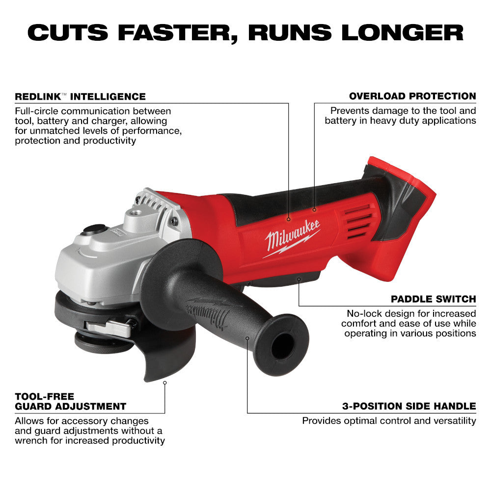 Milwaukee 2696-26 M18 6-Tool Cordless 4-1/2in Cut-Off/Grinder / 1/2in Hammer Drill/Driver / 1/4in Impact Driver / 6-1/2in Circular Saw / Reciprocating Saw / Work Light Combo Kit