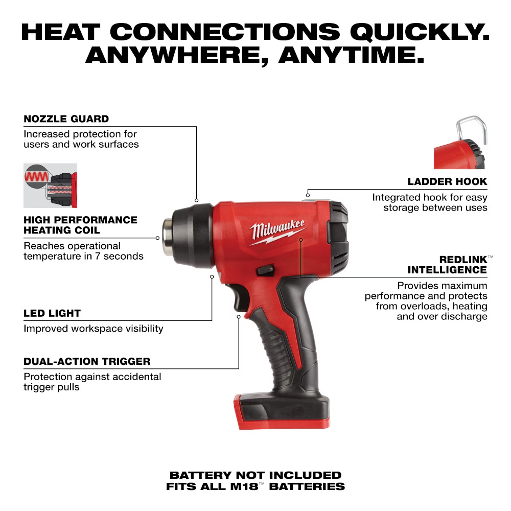 Milwaukee 2688-20 M18 18V Cordless Compact Heat Gun (Tool Only)