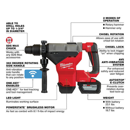 Milwaukee 2718-22HD M18 FUEL Cordless 1-3/4in SDS MAX Rotary Hammer Kit