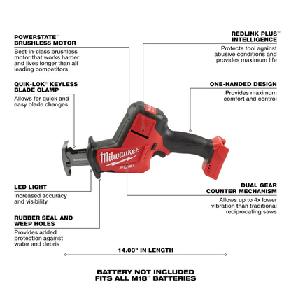 Milwaukee 2719-20 M18 FUEL 18V Li-Ion Brushless Cordless HACKZALL Reciprocating Saw (Tool Only)