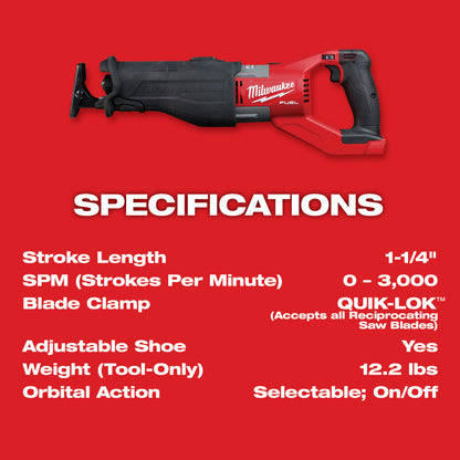 Milwaukee 2722-21HD M18 FUEL SUPER SAWZALL Cordless Reciprocating Saw Kit