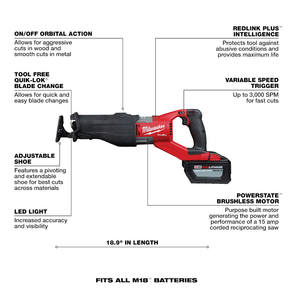 Milwaukee 2722-21HD M18 FUEL SUPER SAWZALL Cordless Reciprocating Saw Kit