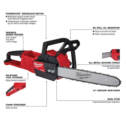 Milwaukee 2727-20 M18 FUEL 16 in. 18-Volt Lithium-Ion Brushless Cordless Chainsaw (Tool-Only)