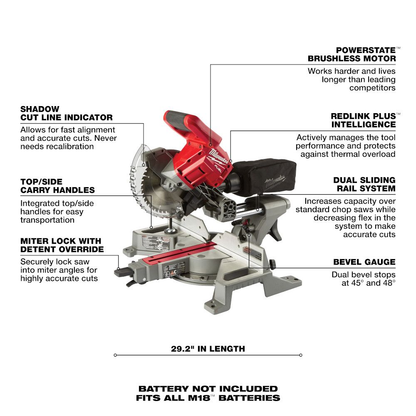 Milwaukee 2733-20 M18 FUEL 18V Li-Ion Brushless Cordless 7-1/4" Dual Bevel Sliding Compound Miter Saw (Tool-Only)