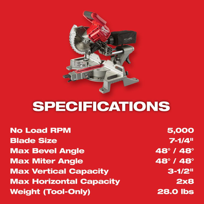Milwaukee 2733-20 M18 FUEL 18V Li-Ion Brushless Cordless 7-1/4" Dual Bevel Sliding Compound Miter Saw (Tool-Only)