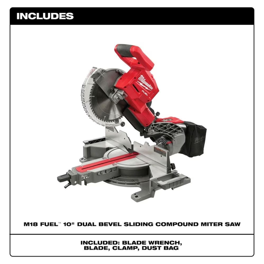 Milwaukee 2734-20 M18 FUEL 18V Lithium-Ion Cordless 10" Dual Bevel Sliding Compound Miter Saw (Tool Only)