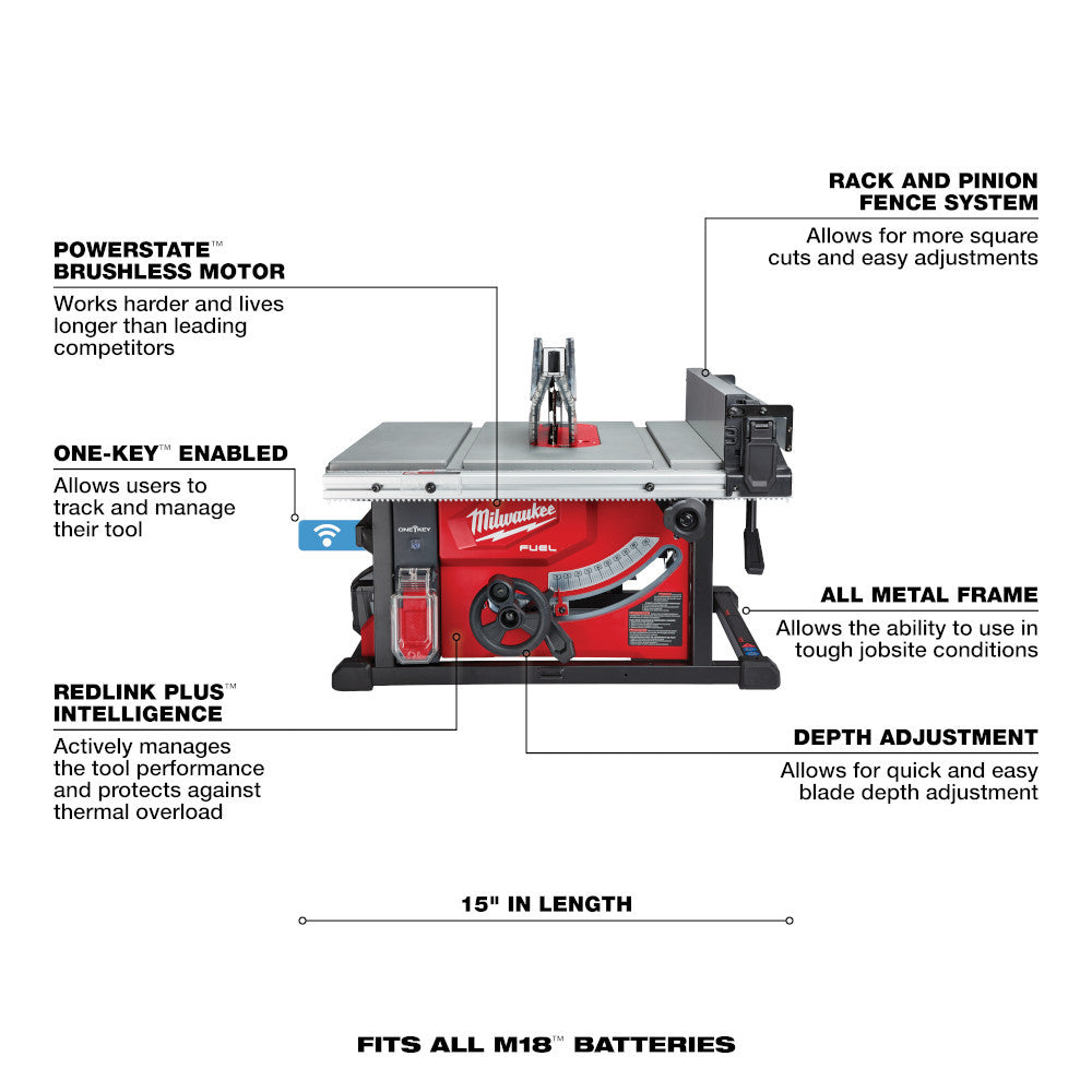 Milwaukee 2736-21HD M18 FUEL Cordless Brushless 8-1/4in Table Saw with One-Key Kit